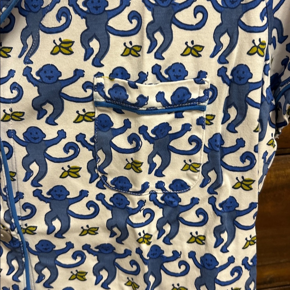 Roller Rabbit Blue & White Monkey Print Pajamas - Picture 2 of 5